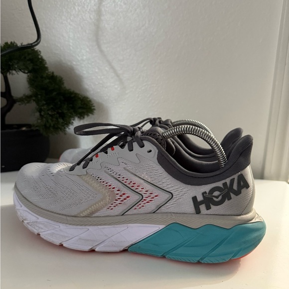 Hoka Arahi 5  Gray and Aqua Athletic Shoes - Picture 2 of 7
